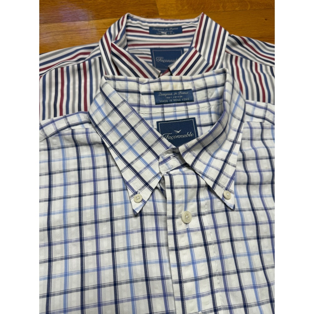Facconable Mens Button Down Long Sleeve Shirts‎ Lot Size L Blue Plaid Red Stripe